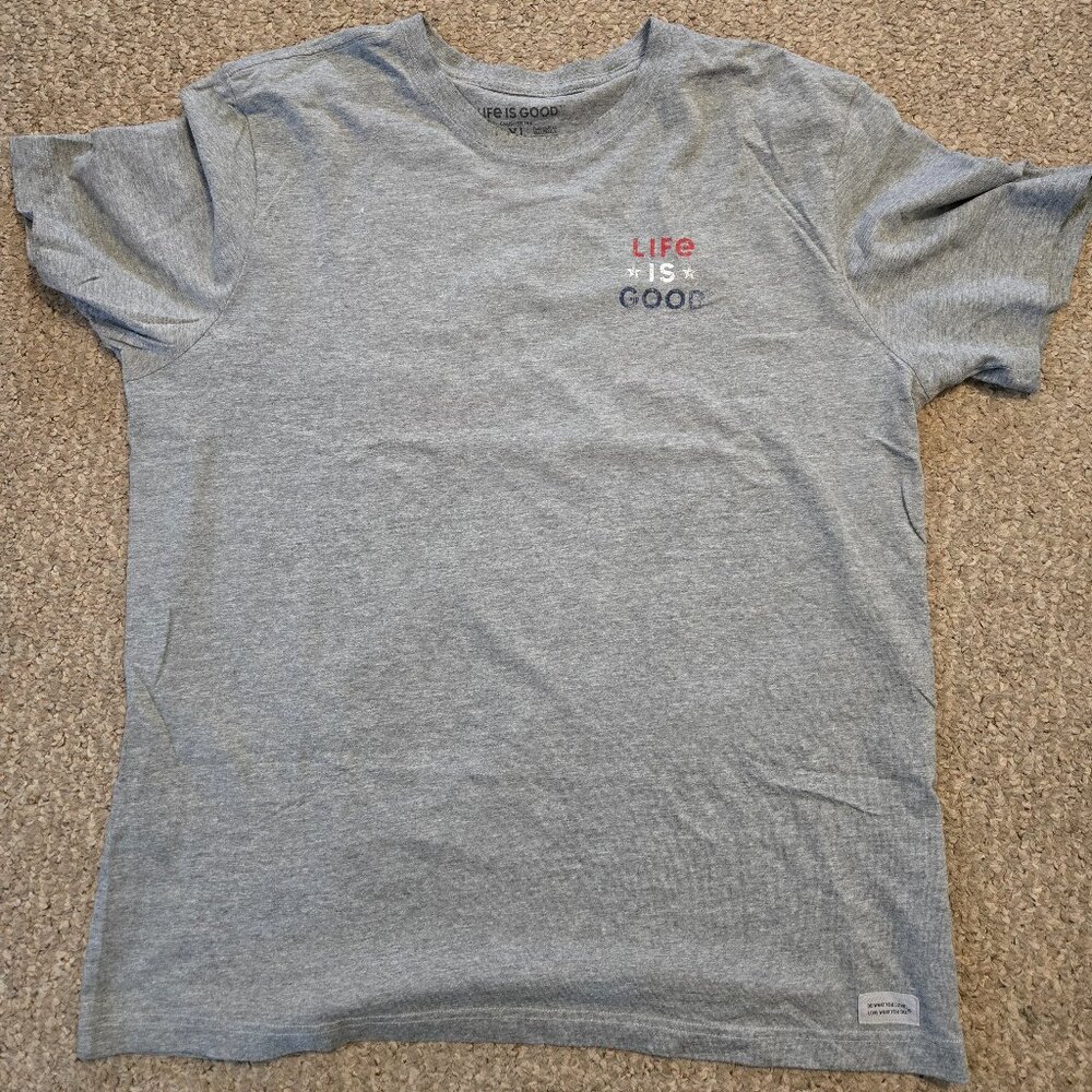 Grey Life is good American Flag T Shirt
